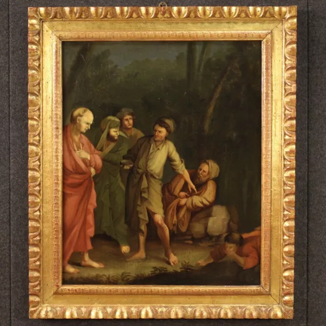 Pintura antigua italiana cuadro oleo sobre lienzo con personajes siglo XVII
