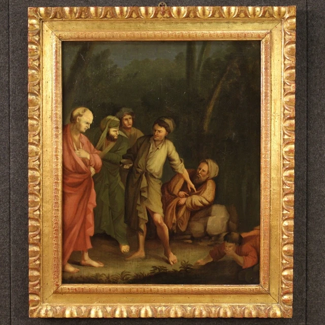 Pintura antigua italiana cuadro oleo sobre lienzo con personajes siglo XVII