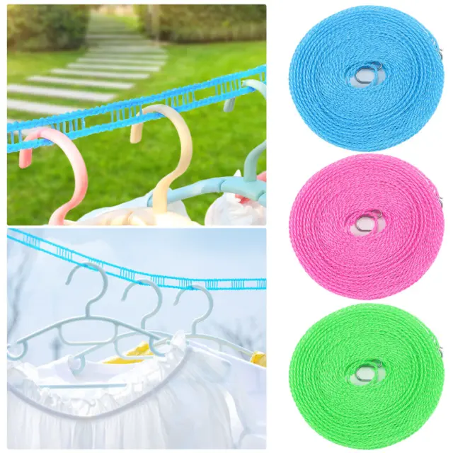 3 PACK Portable Windproof Clothes Washing Line Non-Slip Rope Travel Hanging
