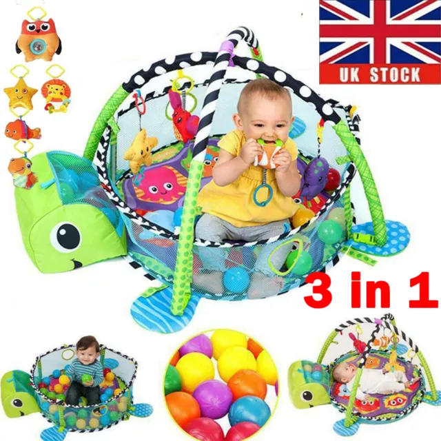 Turtle Baby Gym 3 in 1 Foldable Activity Play Floor Mat Ball Pit & Toys Playmat