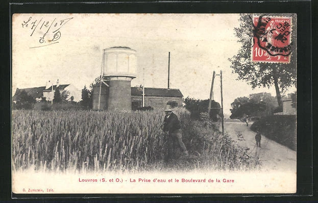 CPA Louvres, La Prise d´eau et le Boulevard de la Gare, château d'eau 1908