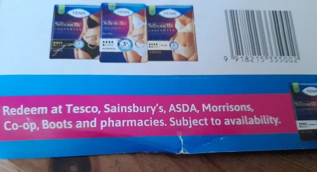 2x £5.00 Off Coupon TENA Silhouette Underwear Vouchers Valid Until 15/12/23 3