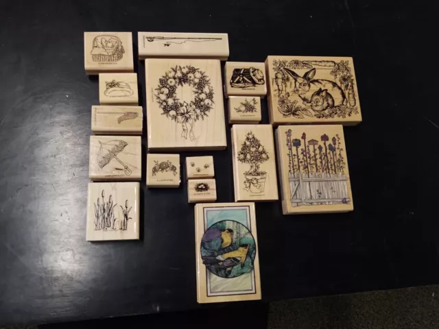 Spring, Picnic & Bird Wooden Rubber Stamp Lot