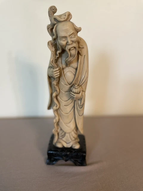 Carved  Jade Chinese Wise Man Figurine Asian Shou Lao God Of Longevity