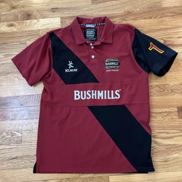 Kukri Bushmills Rugby Cricket Polo Shirt Sz L Black Maroon