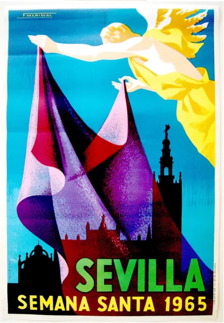 1965 PÓSTER LITOGRÁFICO ORIGINAL España SEMANA SANTA SEVILLA ARTE ESPAÑOL MARISCAL 2