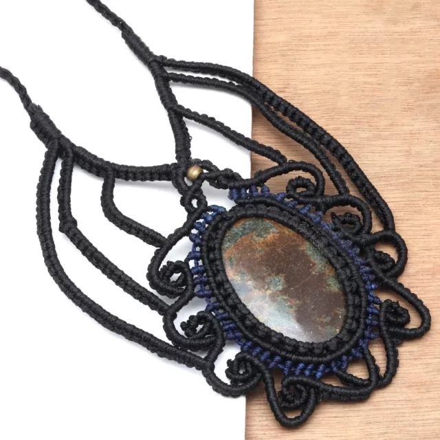 Necklace Bloodstone Macrame Stone Hemp Pendant Adjustable Beads Jewelry