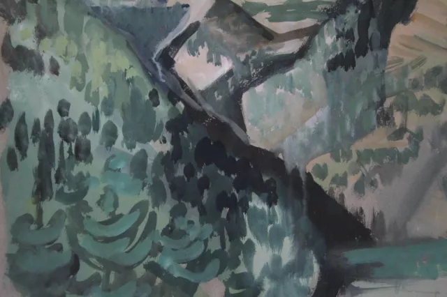 Tempera Landschaft Gebirge Wald Bäume Gerda Henning Nachlass Signiert 1954 2