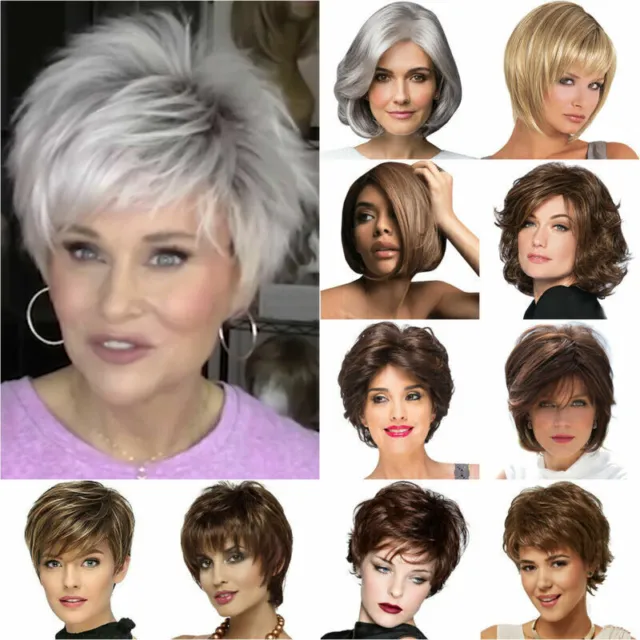 Women's Short Curly/Straight Wigs Bob Ladies Pixie Natural Cosplay Full Hair Wig