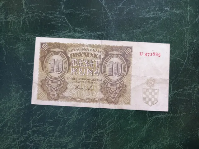 CROATIA NDH 10 Kuna Banknote 1941