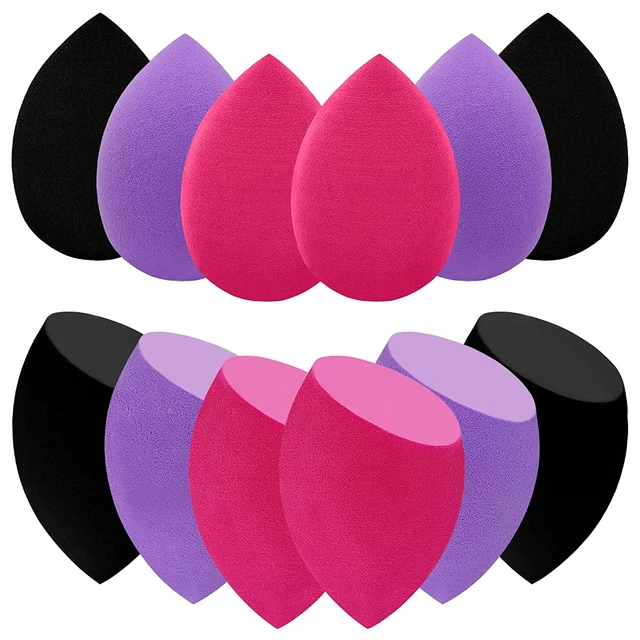 Juego de esponjas de maquillaje profesional de 12 piezas, cara de ajuste suave impecable sin látex P