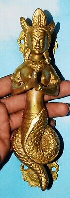Golden Mermaid Viper Snake Shape Brass Door Handle Crown Headed Fish Women MJ207