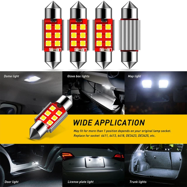 4X AUXITO 36MM 6418 6411 6000K LED License Plate Tag Light for Ford Focus 00