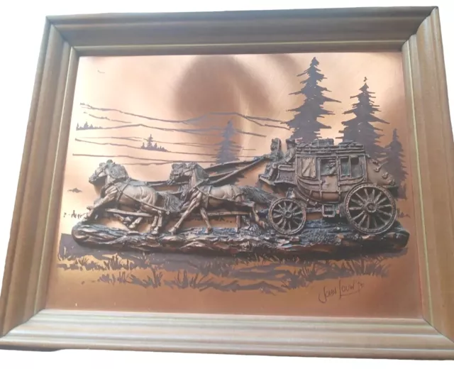 John Louw Copper Wall Art US Mail Stagecoach 16X13 Framed Picture 76 Signed