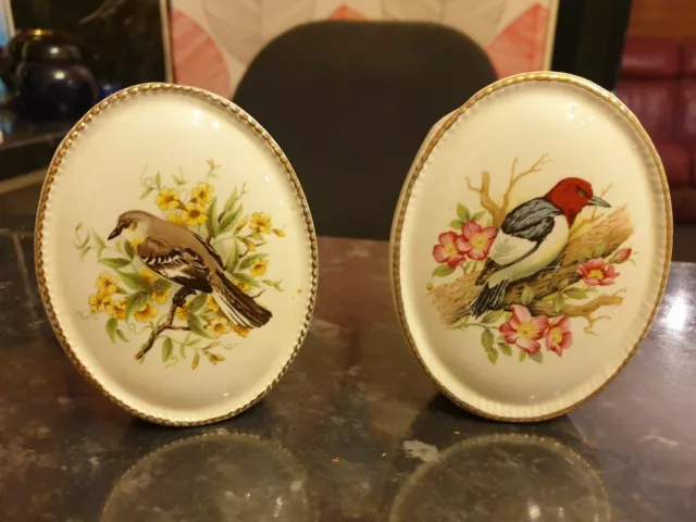 Pair Of Vintage Szeiler Pottery Bird Posy Vases Woodpecker Ornaments