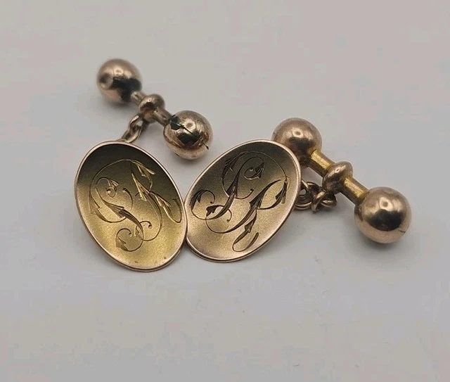 Vintage 9ct Rose Gold Engraved Cufflinks