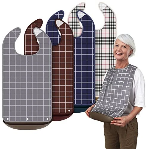 4 Pack Adult Bibs for Eating Washable Reusable Waterproof Clothing Protector wit