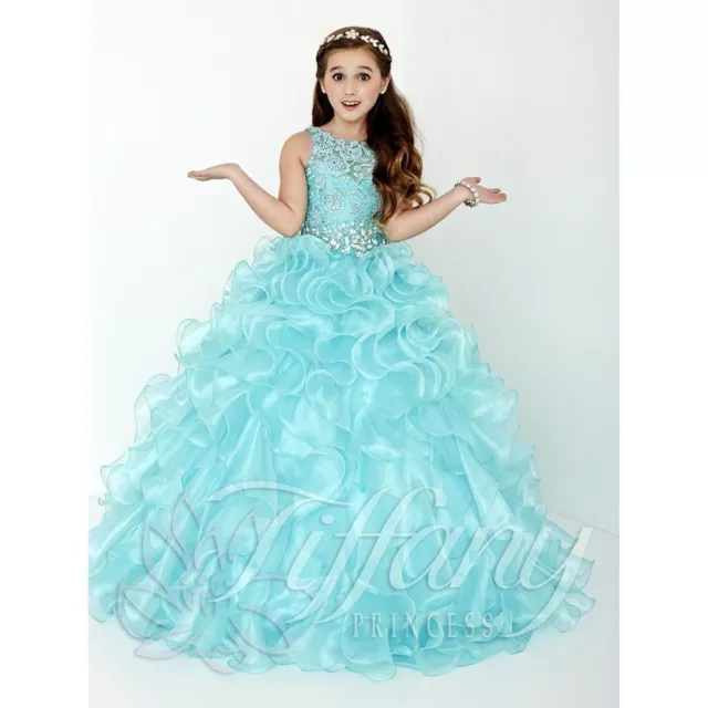 Blue Flower Girl Dress Princess Kids Pageant Party Dance Wedding Birthday Gown