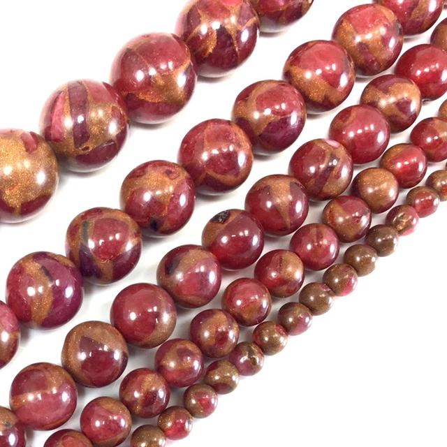 Red Jasper Impression Cloisonne Variscite Jasper Round Loose Bead 15" 4 6 8 10