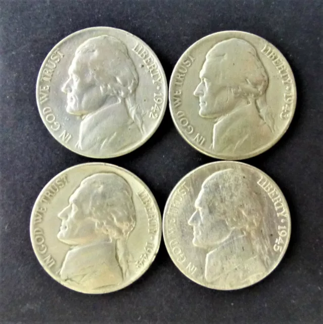 Usa 5 Cents - Silver Jefferson Wartime Nickel 4 Coin Set 1942-45