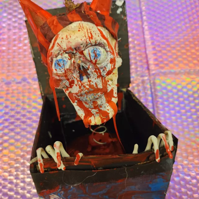 Halloween Clown Prop Devil Bloody Skull Handmade Creepy Jack In Box Decor OOAK