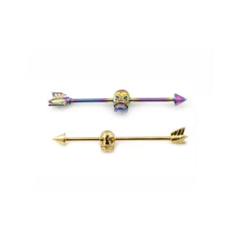 Arrow Skull Ear Industrial Barbell Body Jewelry 14G 38mm