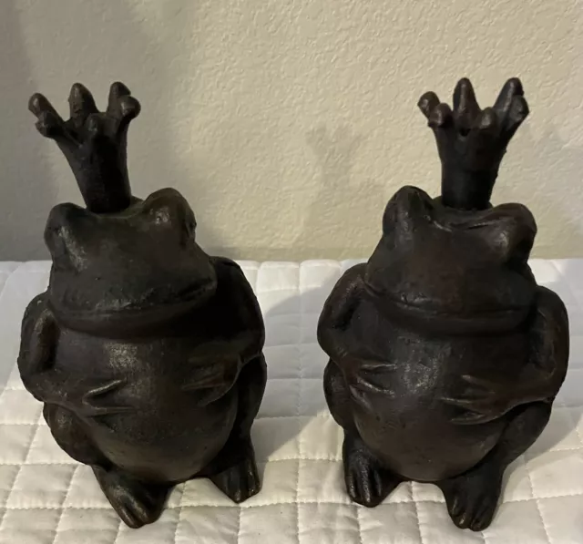 Vintage 1950’s Pair Cast Iron Frog Prince Bookends