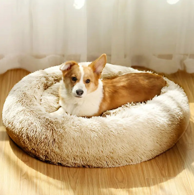 Large Donut Plush Pet Dog Cat Bed Fluffy Soft Warm Calming Sleeping Kennel Nest