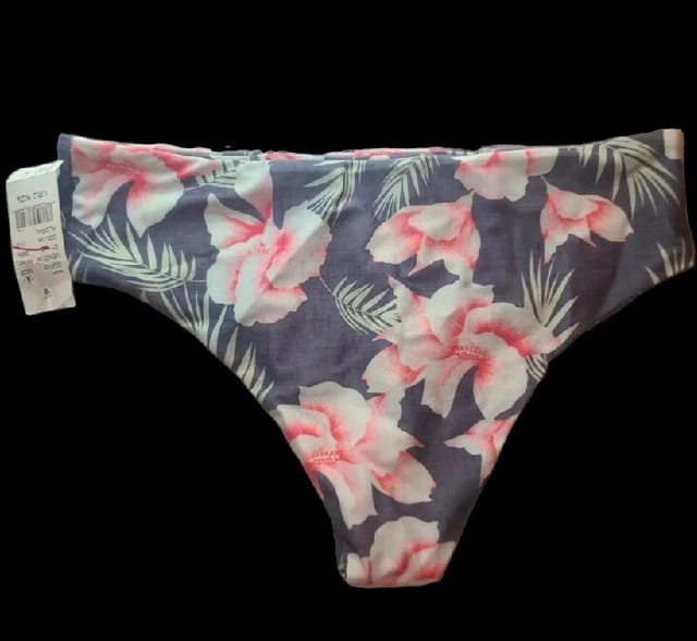 STN FX Swimsuit Women's Large Printed Floral Bikini Bottoms Gray Bright pink