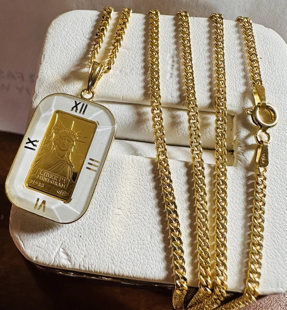 18K Fine 750 Saudi Real Gold Statue of Liberty Necklace 21.5” Long 2.2mm 9g 18K Fine 750 Saudi Real Gold Statue of Liberty Necklace 21.5” Long 2.2mm 9g