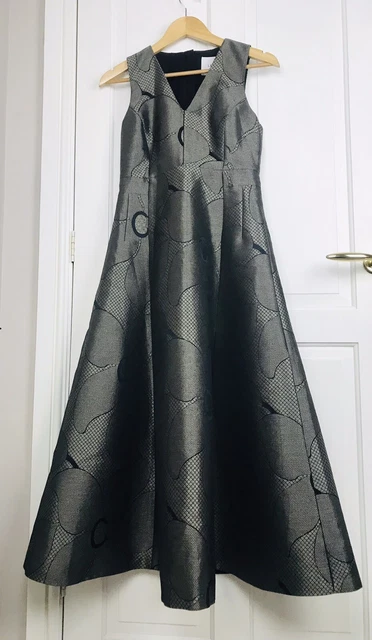 LK BENNETT BIANCO Gold Metallic Special Occasion Fit Flare Midi