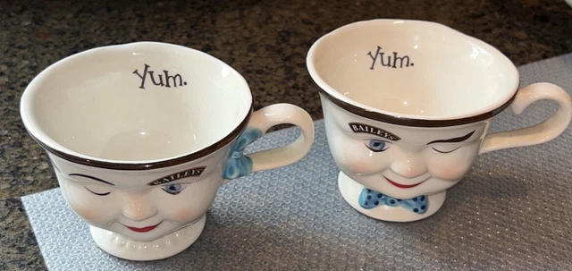 Bailey’s Irish Cream Winking Face Yum Coffee Cups Man Woman Ltd Ed 1996