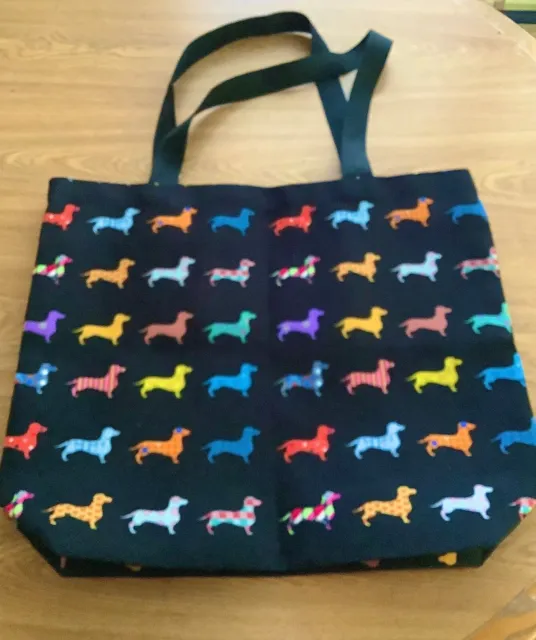 Gorgeous Large Colorful  Dachshund Dog Doxie Canvas Totebag Tote NEW  19x15x5”