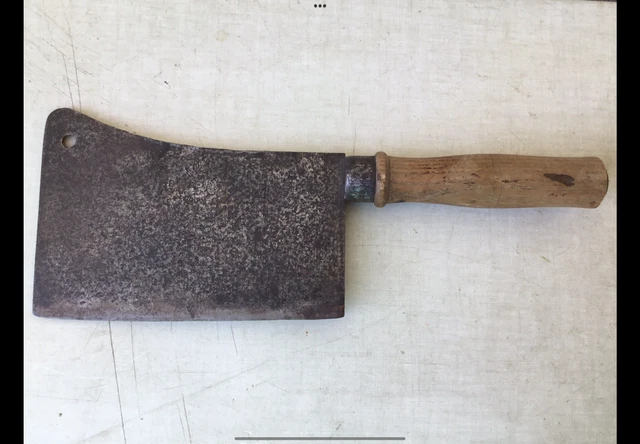 ANCIEN COUTEAU DE BOUCHER BELLE LAME Fer forgé manche bois marqué