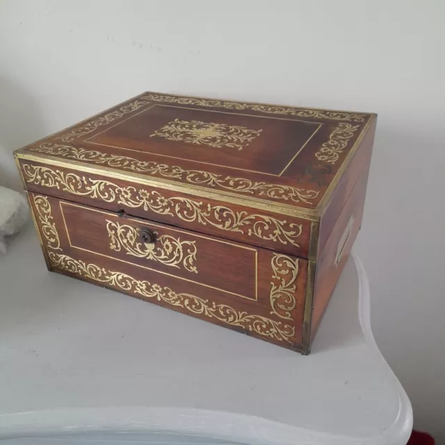 Beautiful Antique Georgian / Regency Rosewood Brass Inlaid Campaign Work Box