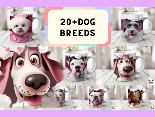 CUTE DOG MUG 3D EFFECT- Over 20 Breeds! The Perfect Present for Canine Lovers