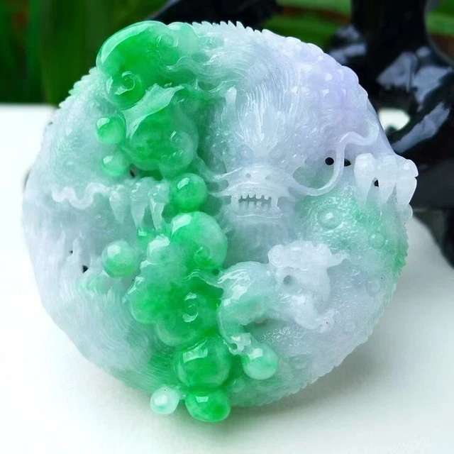 100% Natural Grade A Emerald Icy Green Jade Pendant Dragon YX0322