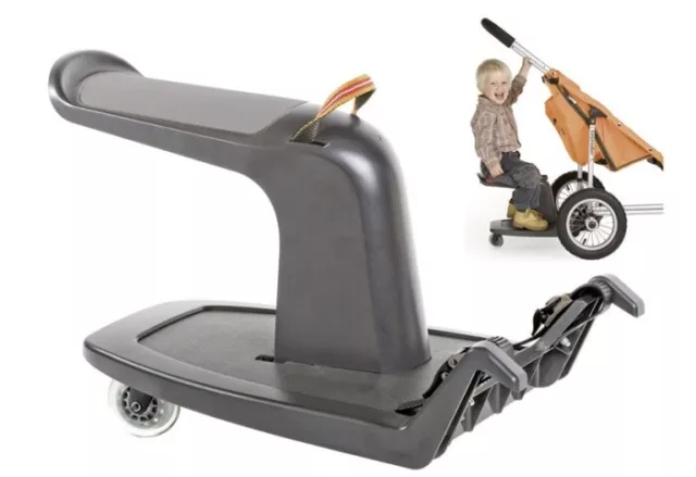 Trittbrett / Rollbrett mit Sitz für Kinderwagen Board & Sitz 'Kid-Sit' Grau