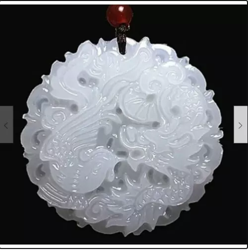 Natural White Jade Dragon phoenix Pendant Necklace Charm Jewelry Lucky Amulet