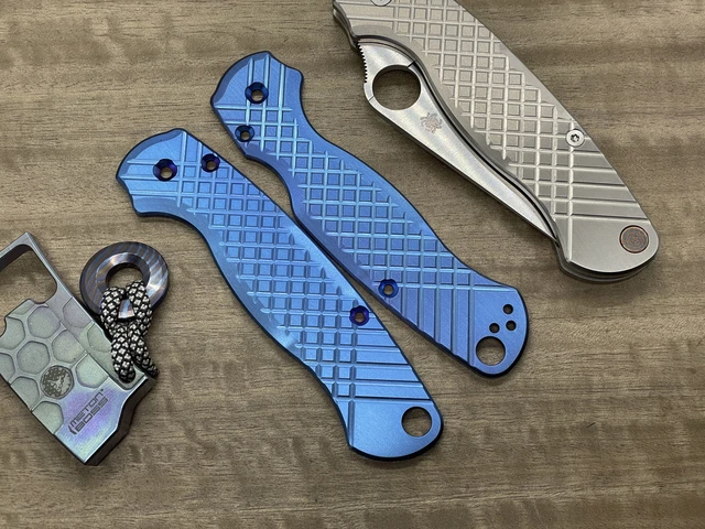 Blue anodized FRAG milled Titanium scales for Spyderco Paramilitary 2 PM2