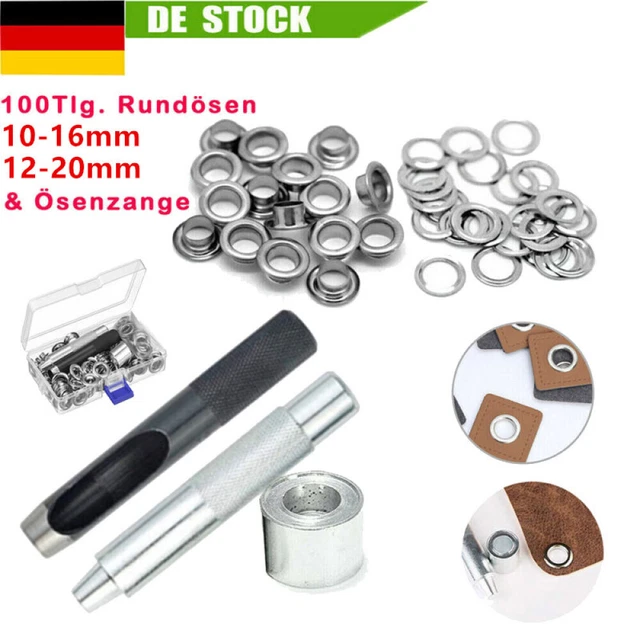 100tlg Ösen Set 12-20mm Mit Ösenwerkzeug U,Locheisen LKW Planenöse