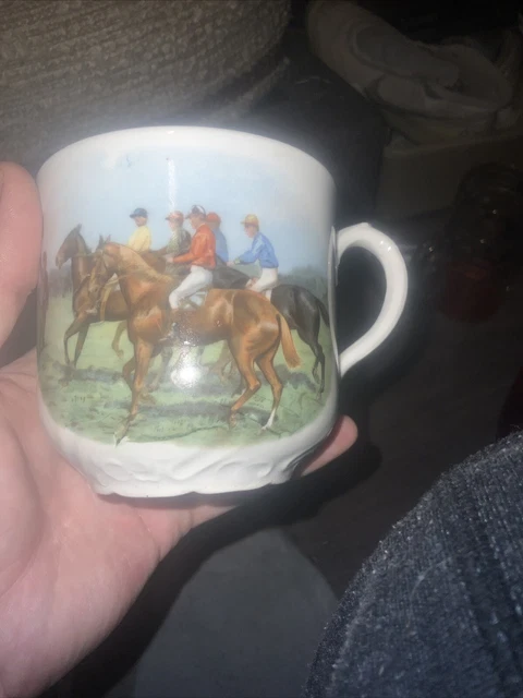 Vintage Mustache Coffee Mug  Horse Racing Jumping Equine Coffee/Tea Cup Large