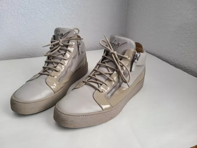 Giuseppe Zanotti Mens Gray Mid Top Sneakers With Laces & Zipper, Italy's Size 47