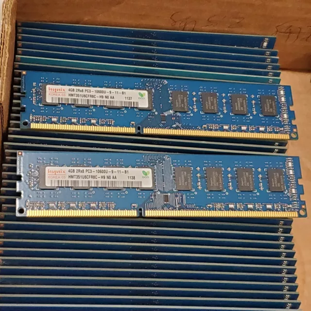 Lot of 10 Hynix 4GB PC3-10600U NON ECC Desktop Memory DDR3 Chips double side