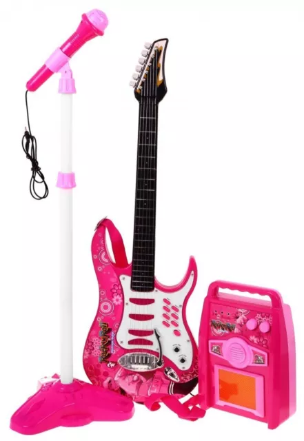 Kindergitarre Rockgitarre Mikrofon mit Stativ + Verstärker Kinder gitarre ROSA 2