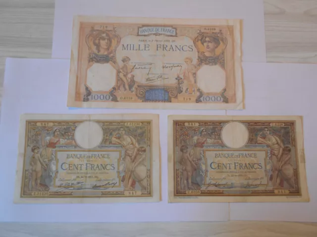 France 2 billets de 100FRS et 1 de 1000FRS