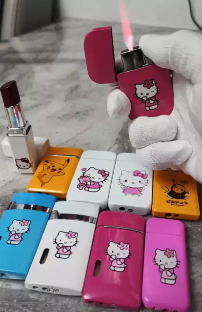 Hello Kitty many design  pink Flame jet lighter for kitty lover smokers  uk sell