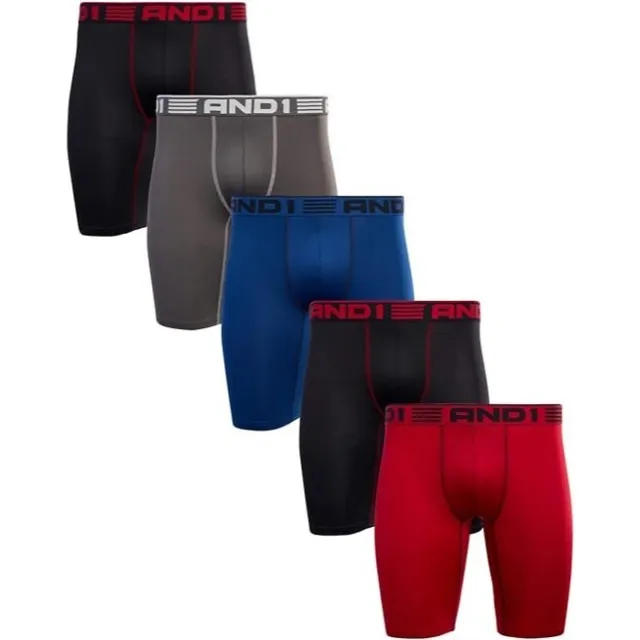AND1 Mens Underwear 5 Pack Performance Compression Boxer Briefs