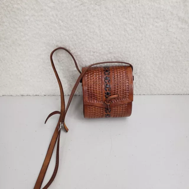 Hand Tooled Purse Small Leather / Wood Crossbody Novelty Vintage Boho Shoulder