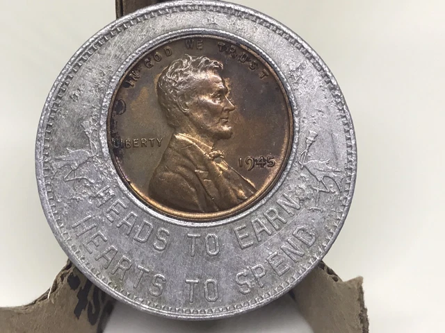 Encased Penny/Cent 1945 Good Cheer In the Stork Club N.Y.